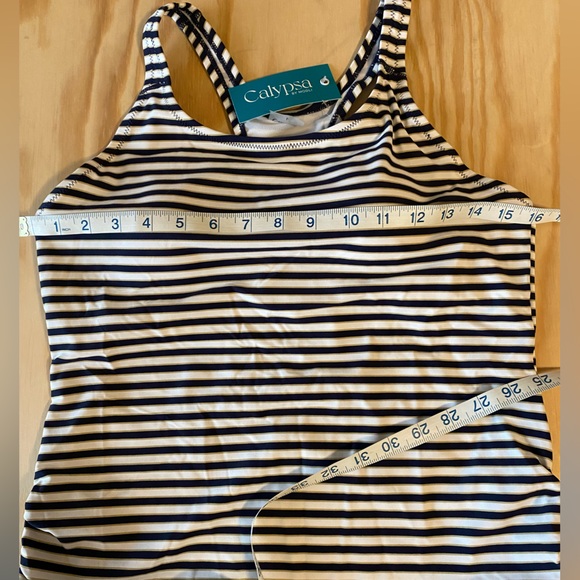 Calypsa by Modli Maya Swim Top Tankini White Navy Gold Striped - Picture 10 of 12